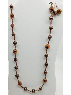 Esmar Necklace Earrings Set Faceted Brown Beads Fashion Jewelry